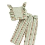 TAGAS Girl Summer Casual Top Puff Sleeve and Printed Long Pants 2pcs Outfit || Two-Piece Set FOR GIRLS ||Girls Clothing Set||(GTP-70)