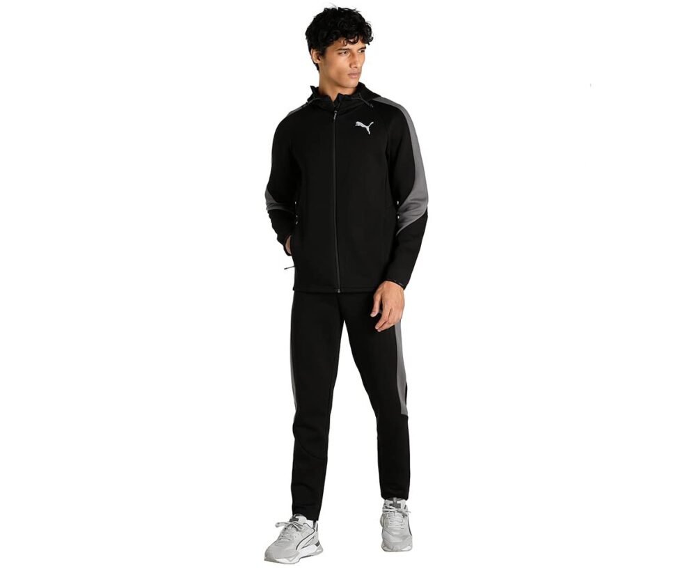 Puma Men's Cotton Printed A-Line Coat (84991501_Black_XL), Fitted, Hoodie Neck - Image 4