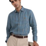 Andamen Men's Blue Linen Check Regular Fit Shirt