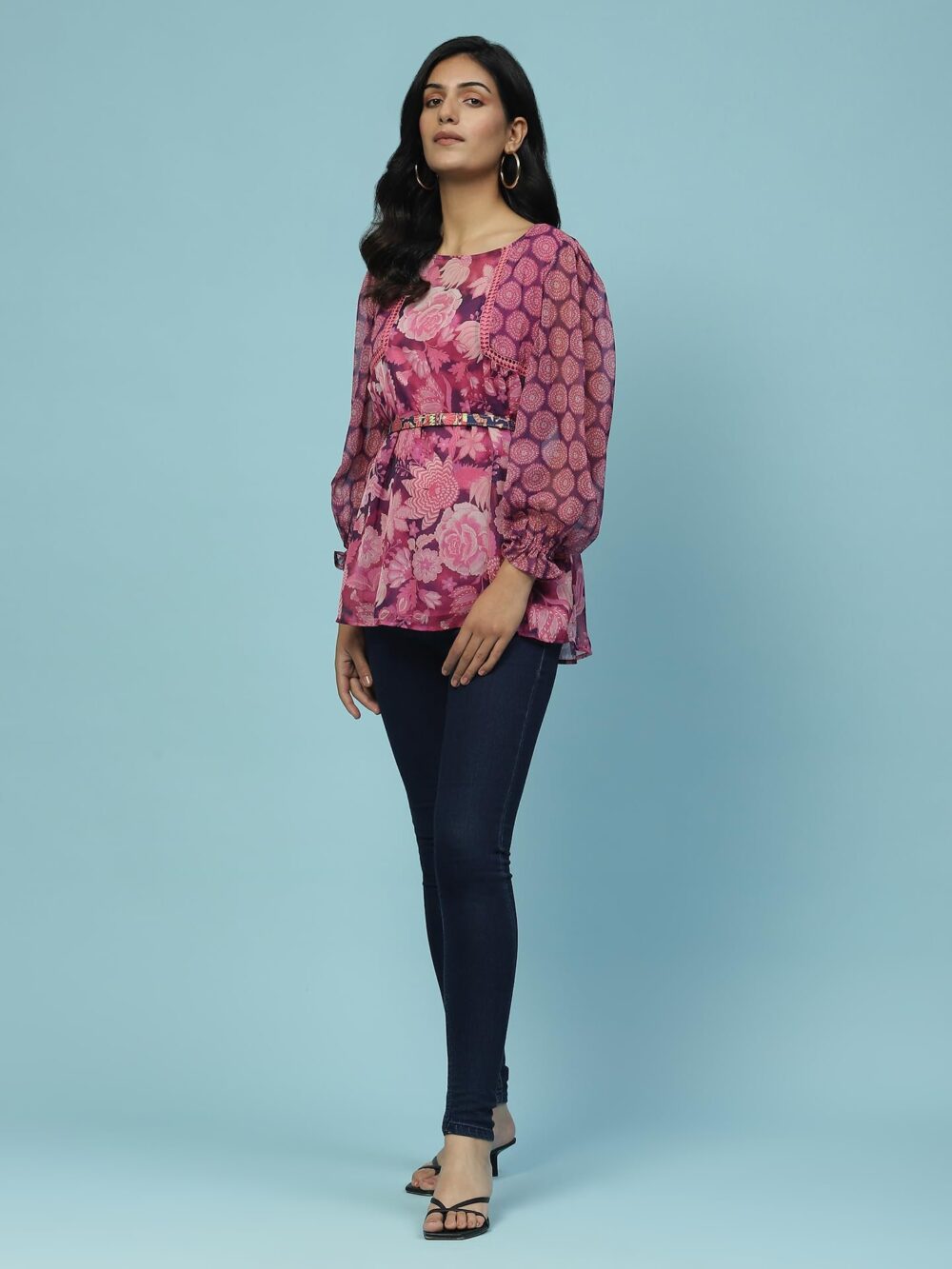 Aarke Ritu Kumar Purple Botanic Print Top with Camisole - Image 6