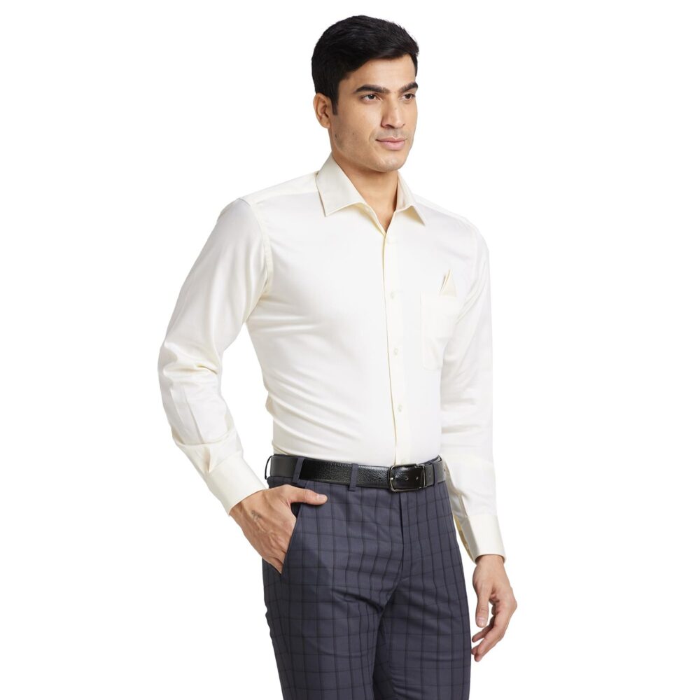 Park Avenue Men's Luxus Fit Structure Pattern Pure Cotton Narrow Collar Full Sleeve Formal Shirt (Size: 44)-PMSA17363-W1 White - Image 8