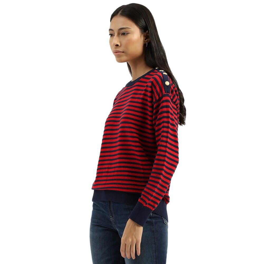 United Colors of Benetton Round Neck Striped Top (Size: L)-24A135WE10B1G6B6 Red - Image 5