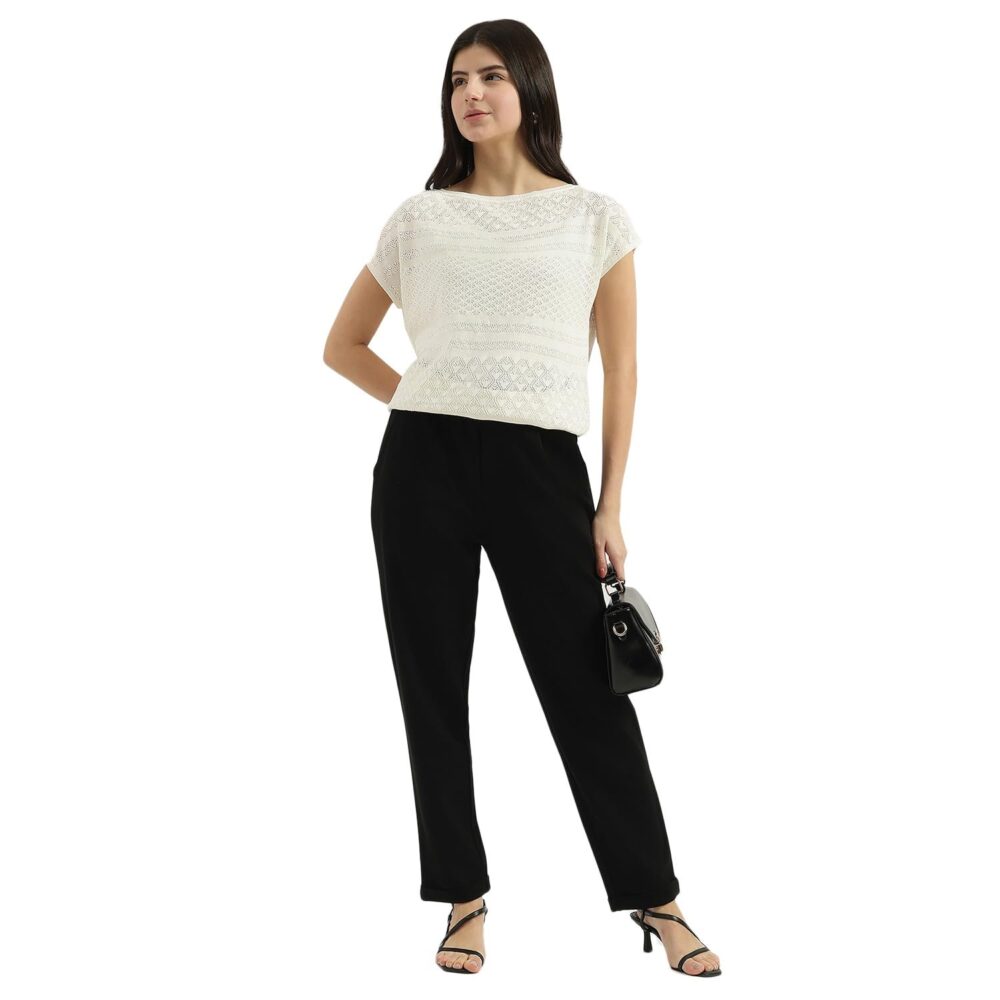 United Colors of Benetton Boat Neck Textured Top (Size: XL)-25P1194D10AGG074 Cream - Image 3
