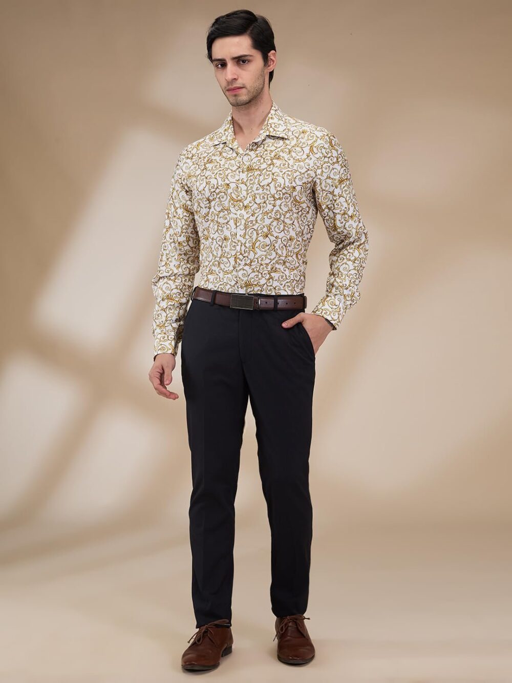 Raymond Men Regular Fit Print Pattern Pure Silk Semi Cutaway Collar Full Sleeve Formal Shirt (Size: 42)-RPSX09136-Y4 Medium Yellow - Image 7
