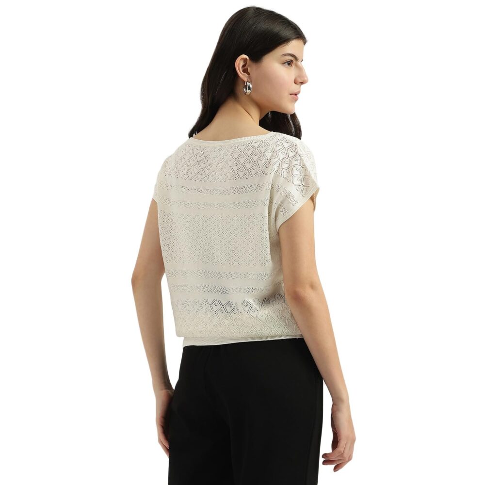 United Colors of Benetton Boat Neck Textured Top (Size: XL)-25P1194D10AGG074 Cream - Image 4