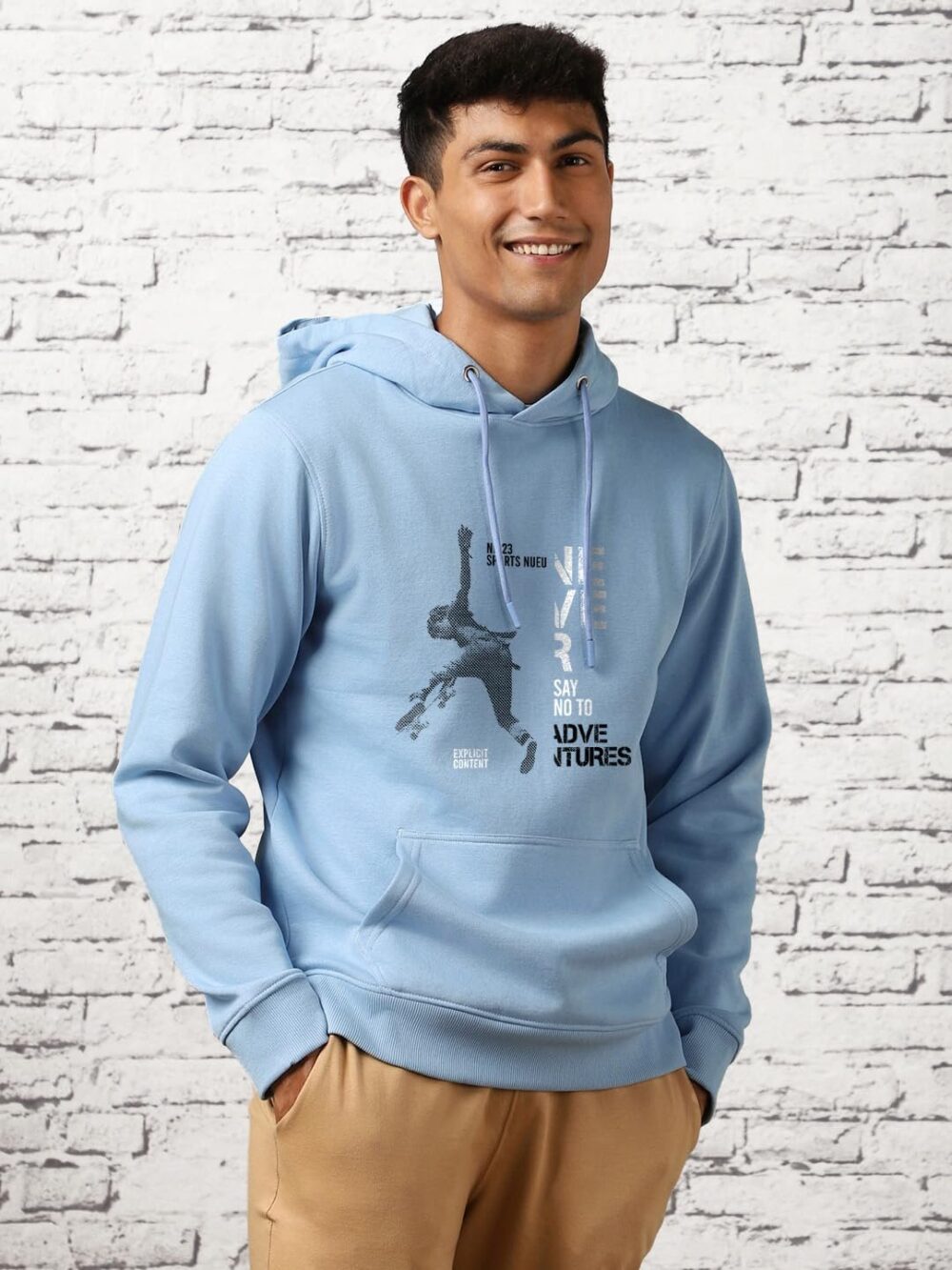 NOBERO Men's Cotton Blend Neck Regular Fit Hooded Sweatshirt (1M-TWHO-C0530_Powder Blue (Small) - Image 5