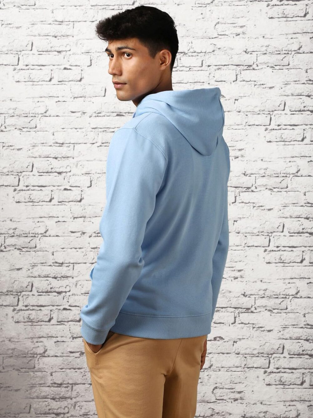 NOBERO Men's Cotton Blend Neck Regular Fit Hooded Sweatshirt (1M-TWHO-C0530_Powder Blue (Small) - Image 4