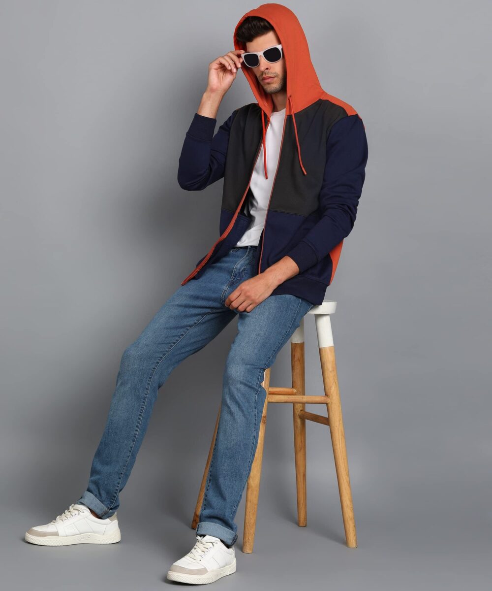 Alan Jones Clothing Men's Cotton Blend Hooded Neck Regular Fit Sweatshirt(AW22-MS03-NAVY-S_Navy, Burnt Orange_S) - Image 5