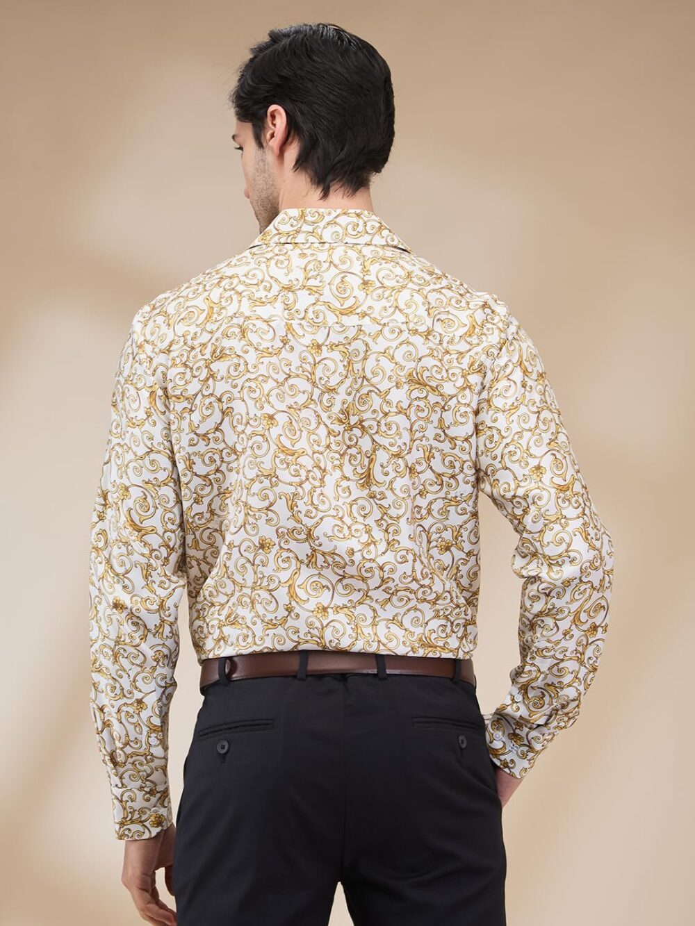 Raymond Men Regular Fit Print Pattern Pure Silk Semi Cutaway Collar Full Sleeve Formal Shirt (Size: 42)-RPSX09136-Y4 Medium Yellow - Image 5