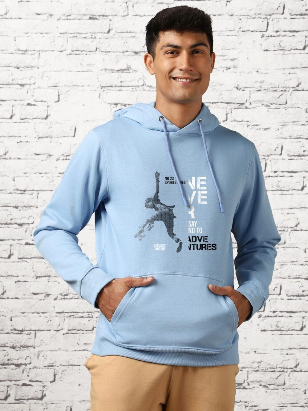 NOBERO Men's Cotton Blend Neck Regular Fit Hooded Sweatshirt (1M-TWHO-C0530_Powder Blue (Small) - Image 3
