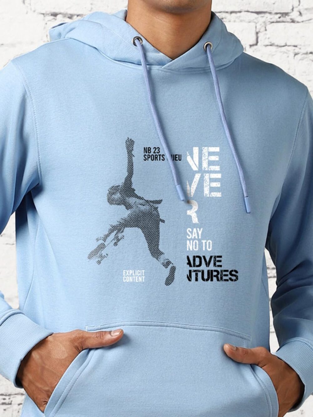 NOBERO Men's Cotton Blend Neck Regular Fit Hooded Sweatshirt (1M-TWHO-C0530_Powder Blue (Small) - Image 2