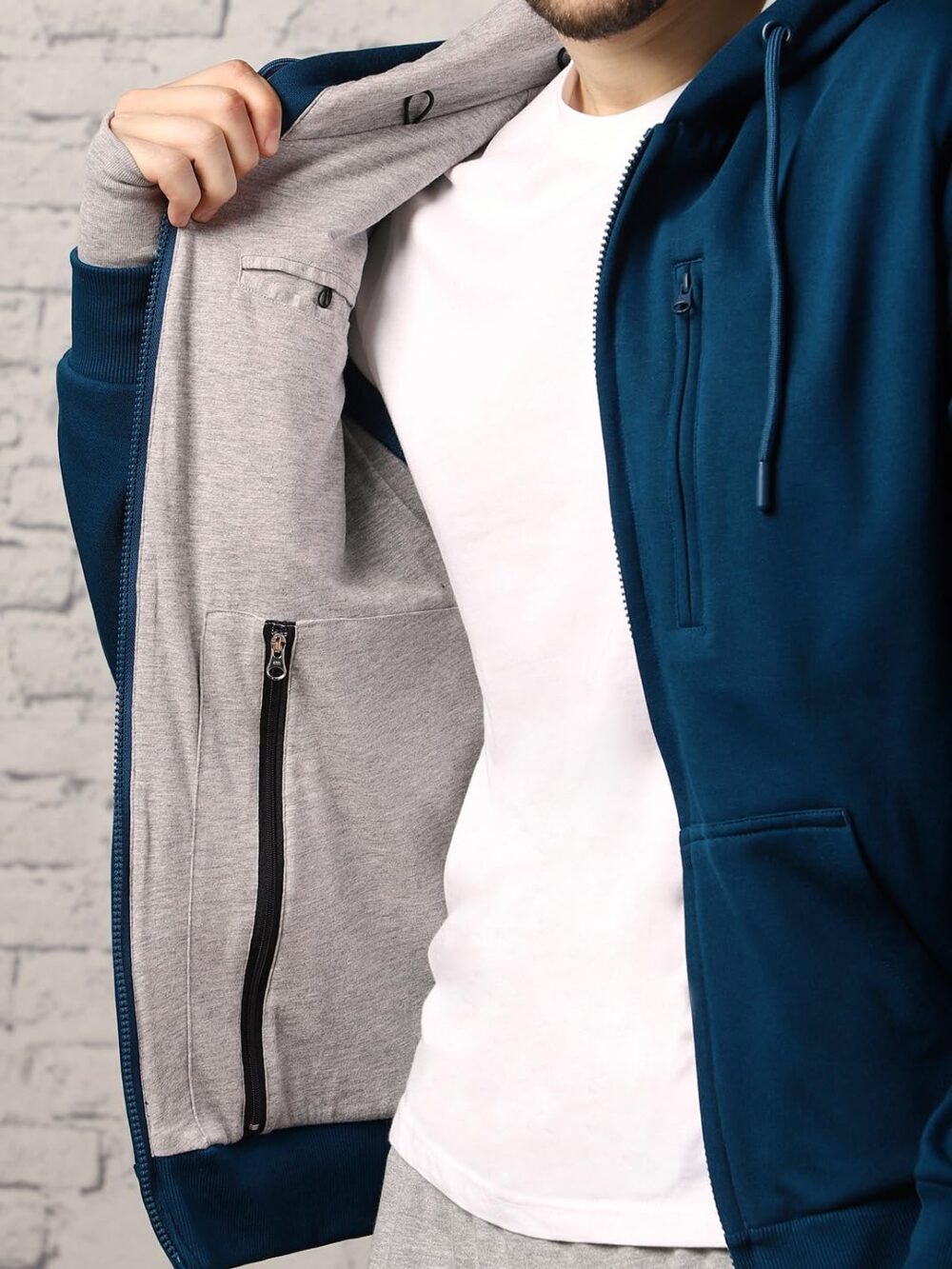NOBERO Unisex-Adult Cotton Regular Neck Hooded Sweatshirt (1M-TWZP-R0002_Navy Blue_L) - Image 5
