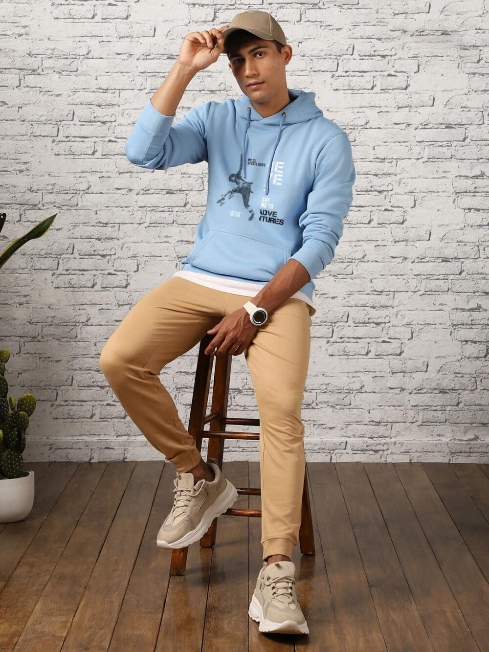 NOBERO Men's Cotton Blend Neck Regular Fit Hooded Sweatshirt (1M-TWHO-C0530_Powder Blue (Small) - Image 6