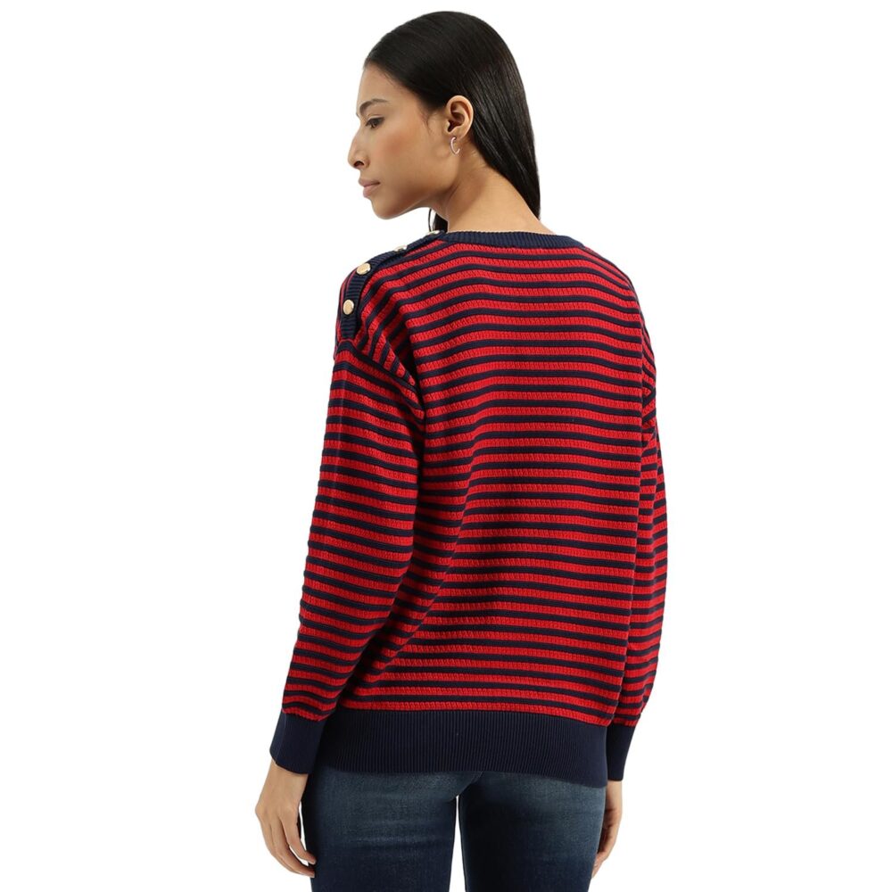 United Colors of Benetton Round Neck Striped Top (Size: L)-24A135WE10B1G6B6 Red - Image 4