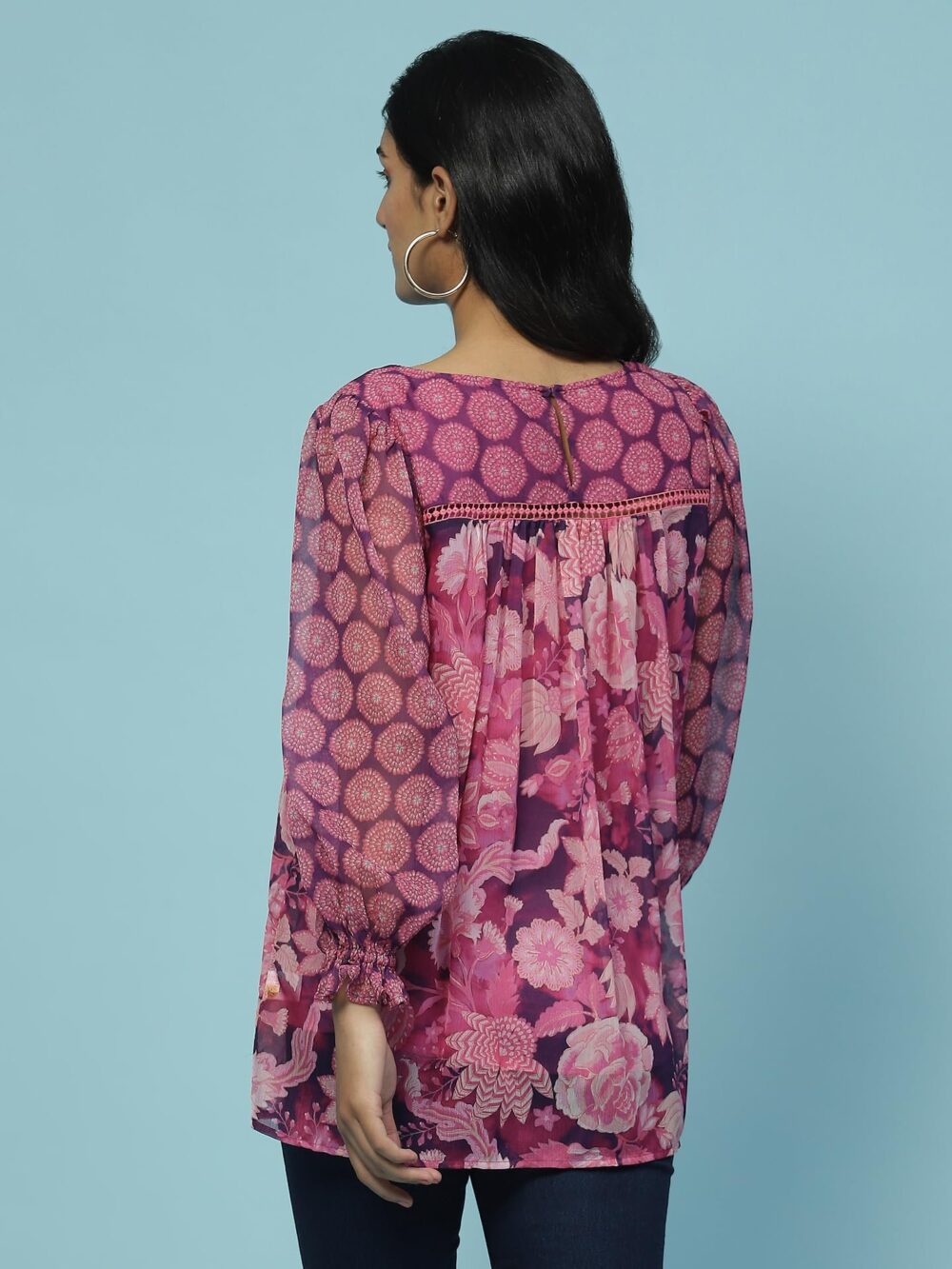 Aarke Ritu Kumar Purple Botanic Print Top with Camisole - Image 5