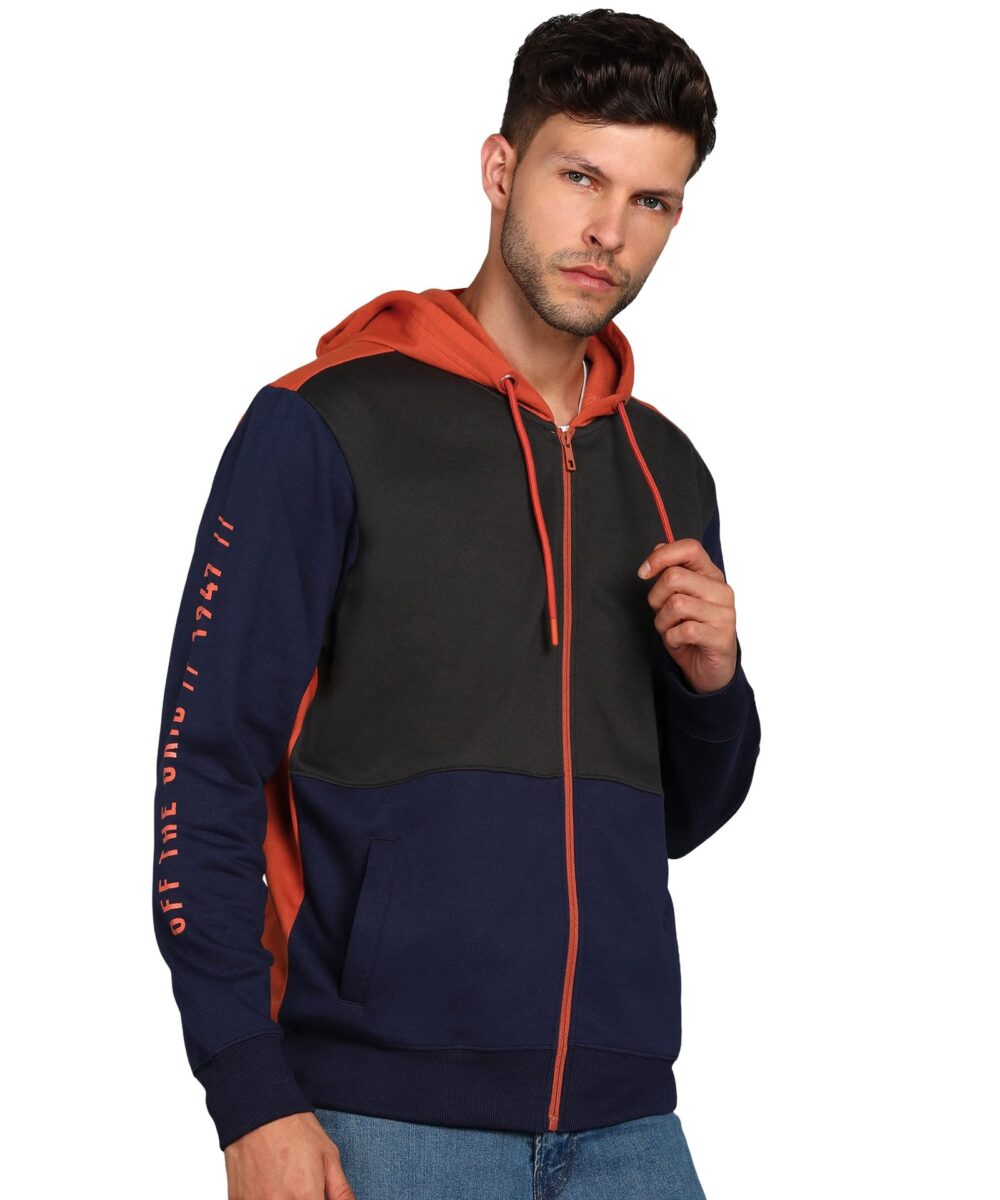 Alan Jones Clothing Men's Cotton Blend Hooded Neck Regular Fit Sweatshirt(AW22-MS03-NAVY-S_Navy, Burnt Orange_S)
