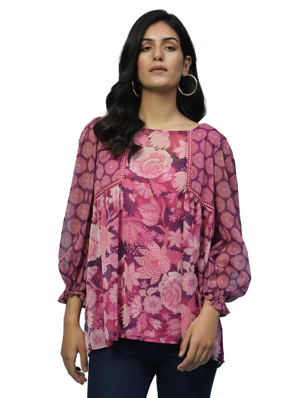 Aarke Ritu Kumar Purple Botanic Print Top with Camisole - Image 4