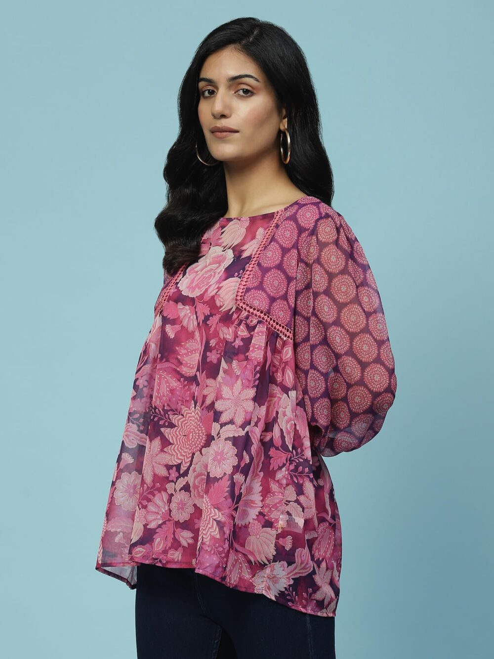 Aarke Ritu Kumar Purple Botanic Print Top with Camisole - Image 3