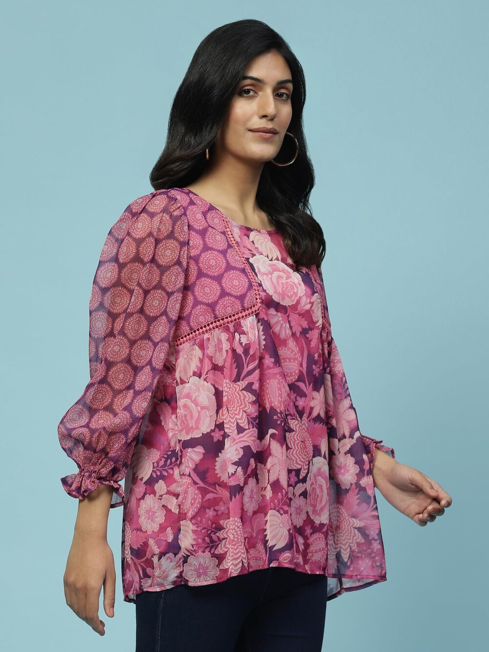 Aarke Ritu Kumar Purple Botanic Print Top with Camisole
