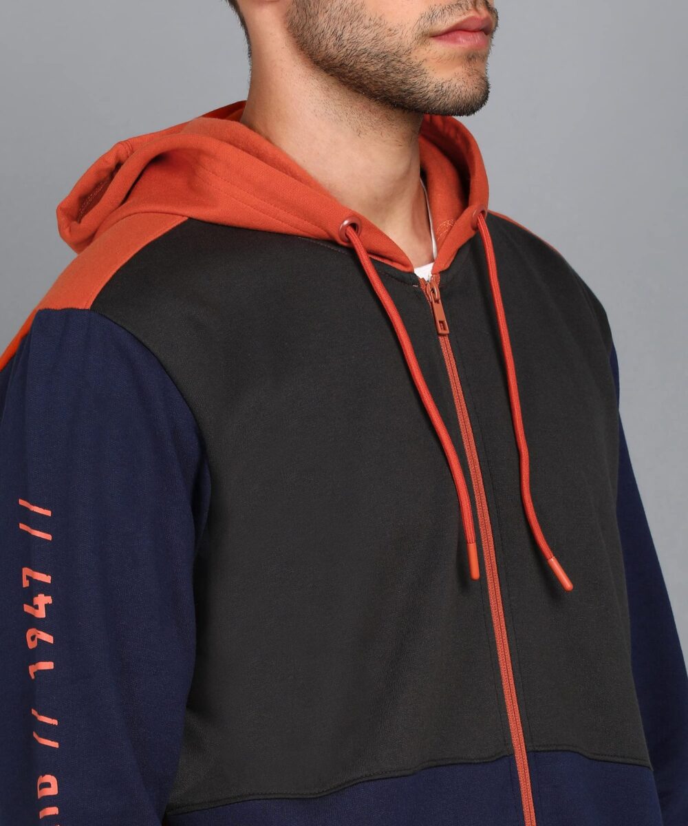 Alan Jones Clothing Men's Cotton Blend Hooded Neck Regular Fit Sweatshirt(AW22-MS03-NAVY-S_Navy, Burnt Orange_S) - Image 3