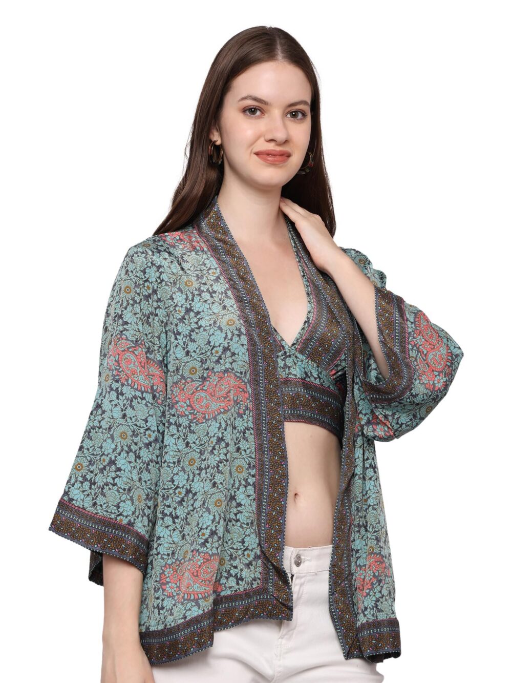 KE KANHA EXPORTS women tops with shurg set western halter top with kimono set tops for jeans for women trendy beachwear top (set-01M) - Image 2