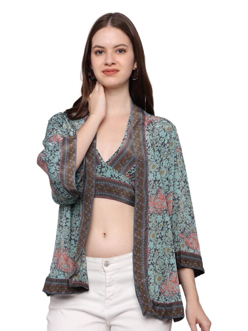 KE KANHA EXPORTS women tops with shurg set western halter top with kimono set tops for jeans for women trendy beachwear top (set-01M)