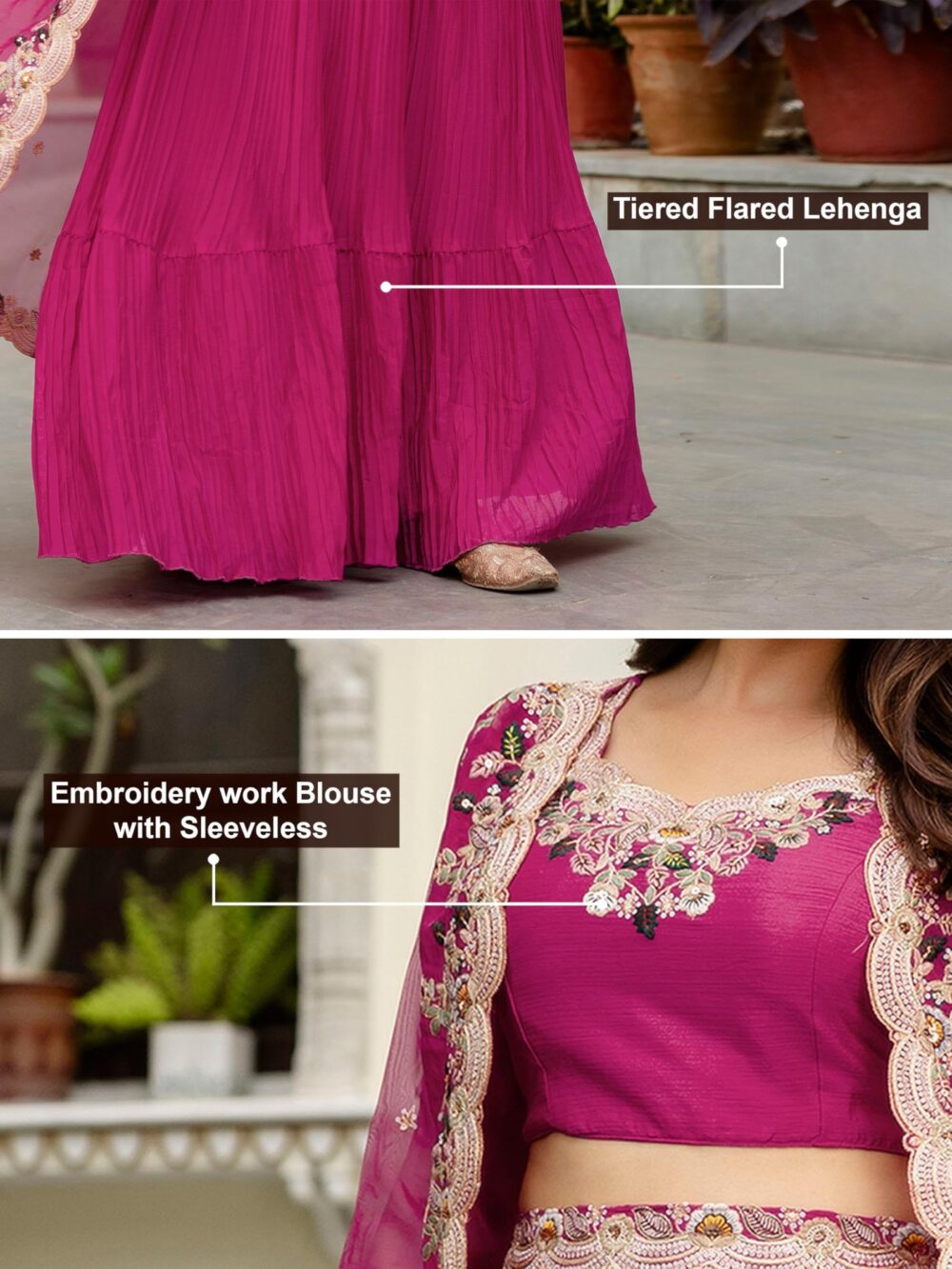TRENDMALLS Women's Soft Organza Embroidery Crop Top with Flared Pleated Skirt and Shrug Set (G294-Pink-M) - Image 6