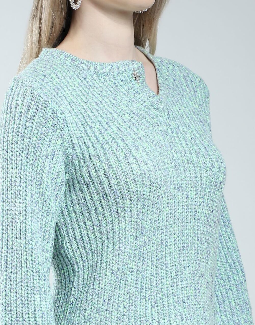 Monte Carlo Women's Regular Fit Self Designed Round Neck Top | Full Sleeve | Casual Wear | Stylish & Comfortable | Everyday Wear Top for Women Blue L (Pack of 1) - Image 2