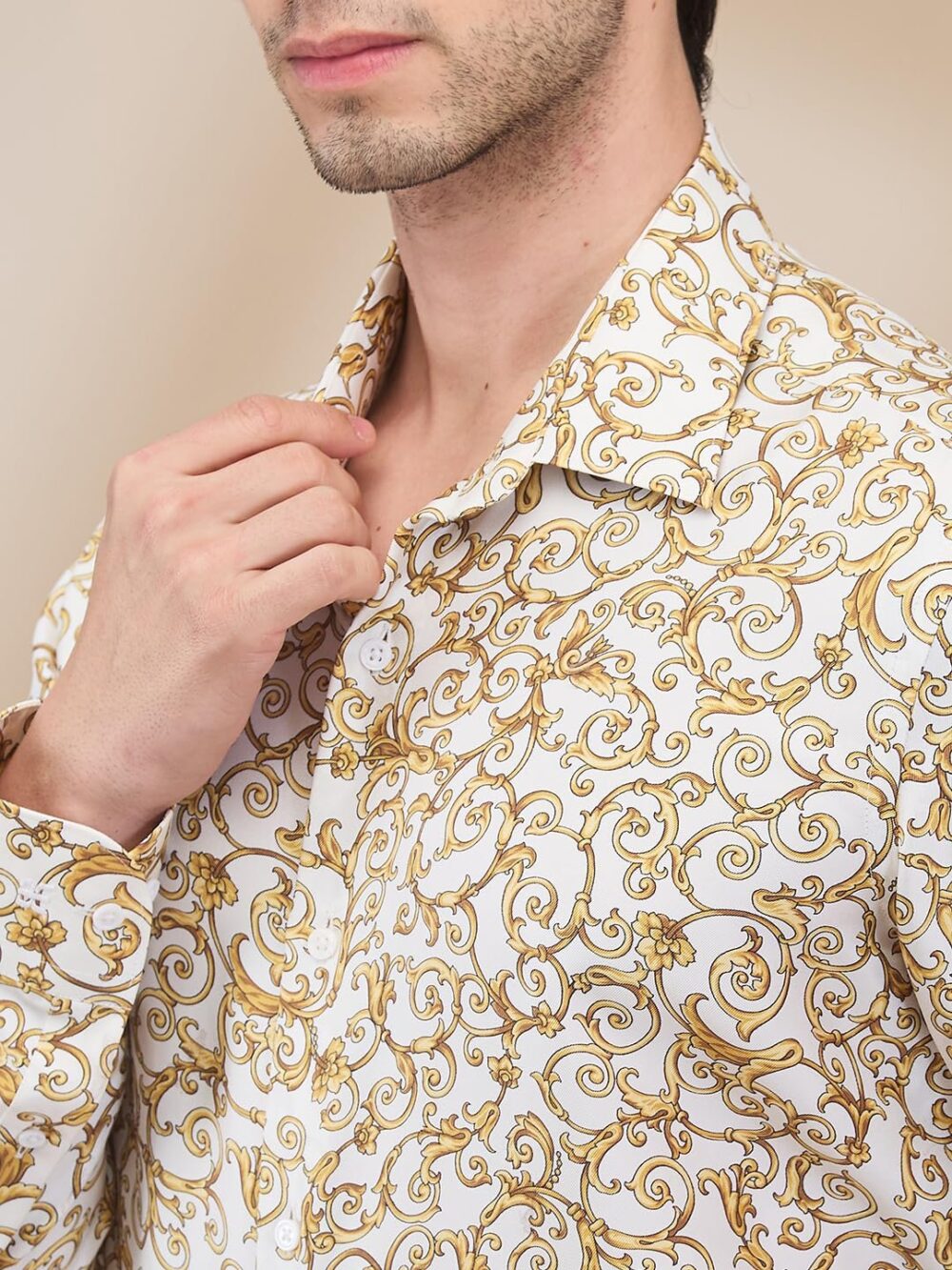Raymond Men Regular Fit Print Pattern Pure Silk Semi Cutaway Collar Full Sleeve Formal Shirt (Size: 42)-RPSX09136-Y4 Medium Yellow - Image 4
