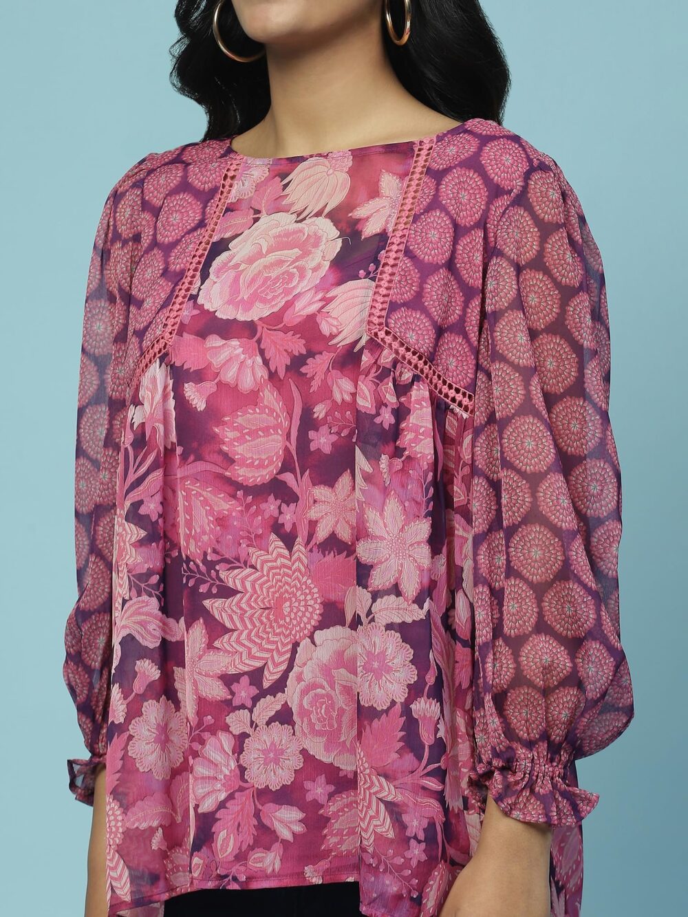 Aarke Ritu Kumar Purple Botanic Print Top with Camisole - Image 2